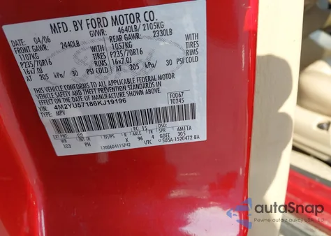 2006 Mercury Mariner Luxury/Premier из США, поврежденный, VIN 4M2YU57186KJ19196